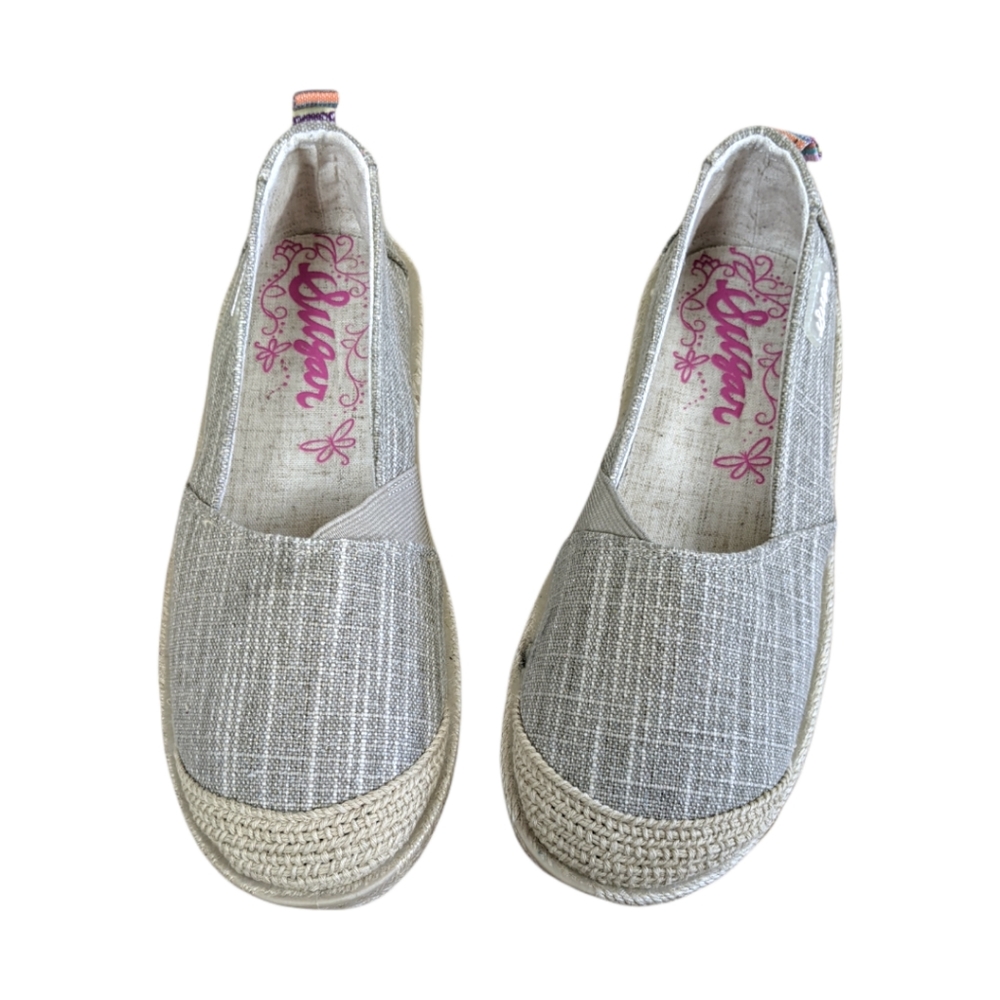 NWT Sugar Grey Espadrille Flats Slip-On Sparkle Canvas Size 8.5